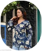 Floral Rayon Kurti with Waist Tie-Ups for Women 