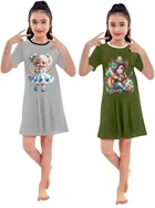 Graphic Print Cotton Blend Shift Dress for Girls, Pack of 2 