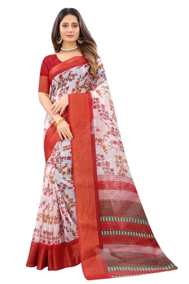 Cotton Printed Saree for Women (Maroon, 6.3 m)