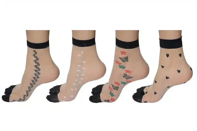 Ultra Thin Printed Socks for Women (Multicolor, Set of 5)