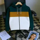 Cotton Blend Colorblocked Hooded Jacket for Men, Green 