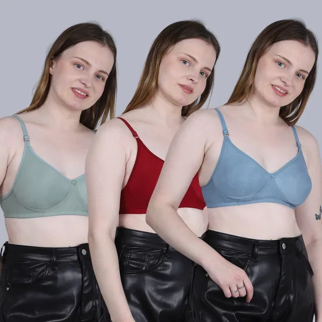 Cotton Non-Padded Bra for Women, Multicolour, Pack of 3 (34B)