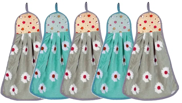 Microfibre Printed Hand Towels (Multicolor, Pack of 5)