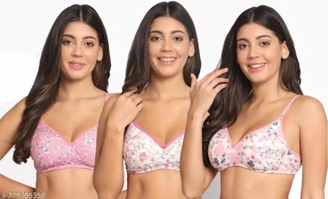 Cotton Blend Printed Padded Bra for Women (Multicolor, 40B) (Pack of 3)