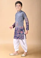 Rayon Printed Kurta with Dhoti for Boys, Grey & White 