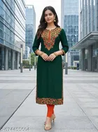 Solid Embroidered Acrylic Kurti for Women 