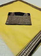 Georgette Solid Saree for Women, Yellow 