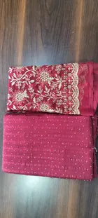 Georgette Solid Saree for Women, Maroon 