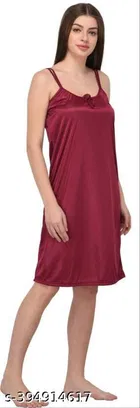 Satin Solid Nightdress for Women, Maroon & Dark Pink, Pack of 2 