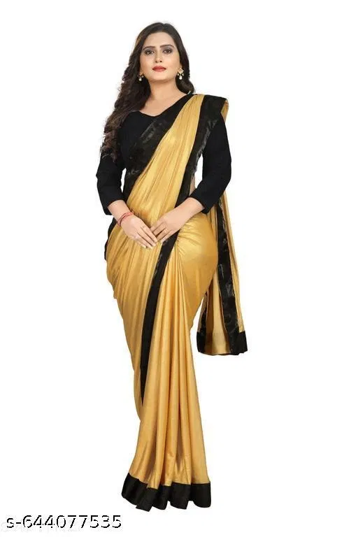 Lycra Saree for Women, Gold (5.5 M)