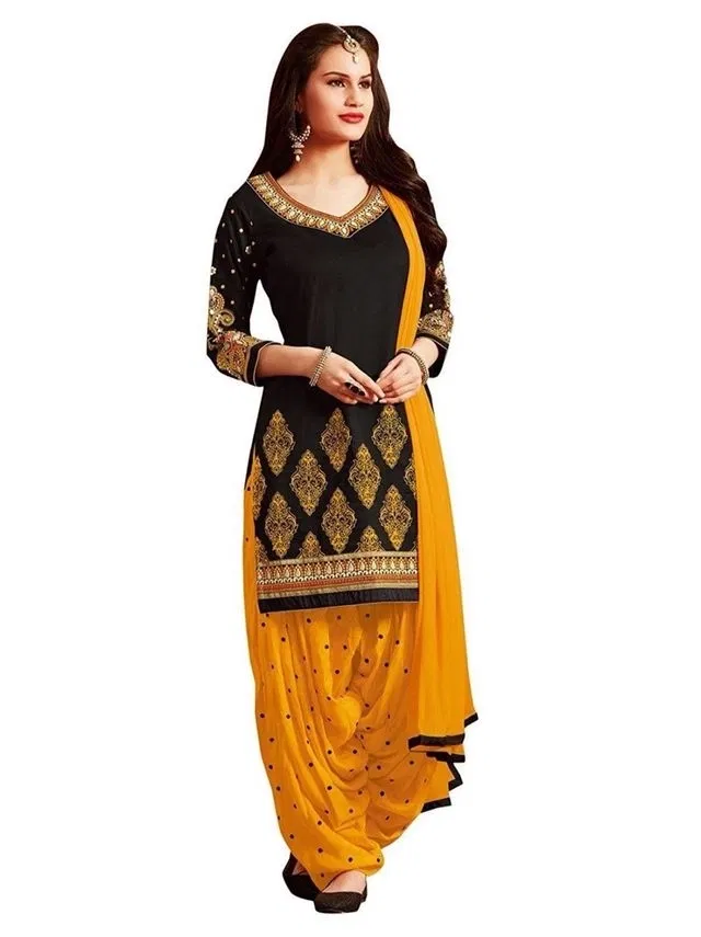 Yashika Unstitched Crepe Salwar Suit Material (Black) (Y-308)