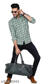 Cotton Blend Checked Shirt for Men, Olive 