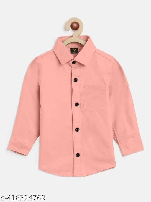Solid Cotton Blend Long Sleeve Shirt for Boys (Orange, 2-3 Years)