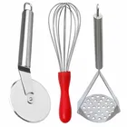 Oc9 स्टेनलेस स्टील एग व्हिस्क & पिज़्ज़ा कटर & पोटैटो मेशर फॉर किचन टूल सेट 