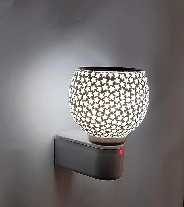 Kapoor Dani Electrical Camphor Diffuser Glass with On/Off Switch to Toggle Between Burner and Lamp Electrical Night Lamp for Office, Home (Star Kapurdani)