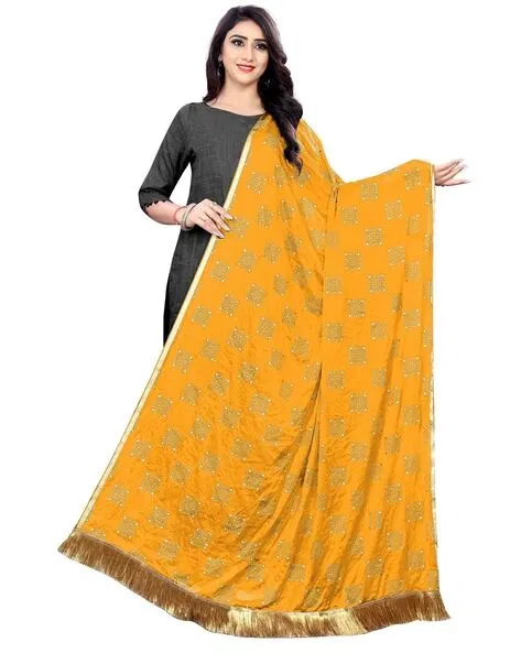 Chiffon Printed Dupatta for Women (Yellow)