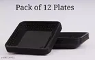 Plastic Plates for Kitchen, Black, Pack of 12