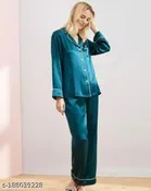 Satin Nightsuit for Women (Teal, S)