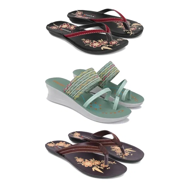 Heels with 2 Pairs Flats for Women (Multicolor, 8) (Set of 3)