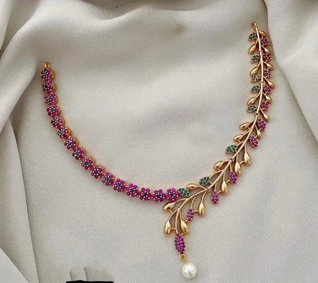 Zircon Gold-plated Jewellery Set for Women (Pink, Free Size)