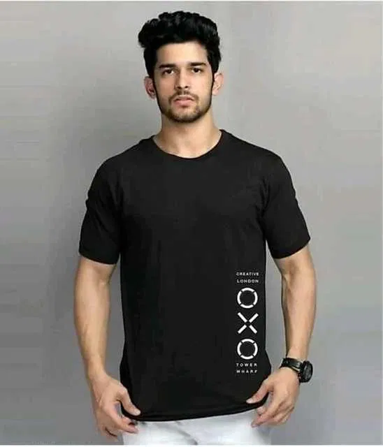 Best Hot Selling Cotton Blend Half Sleeves T-Shirt For Men (Black, M) (R-31)