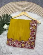 Chiffon Embroidered Saree for Women, Yellow 