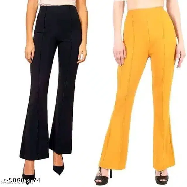 Cotton Blend Trouser for Women (Black & Yellow, 26)