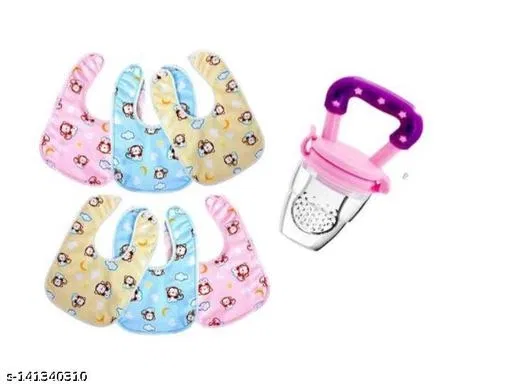 Baby Food & Fruit Feeder Combo With 6 Waterproof Bibs