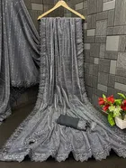 Lycra Blend Solid Saree for Women, Grey 