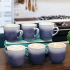 6 Pcs Ceramic Tea & Coffee Cup Set - Dual Tone Royal Blue