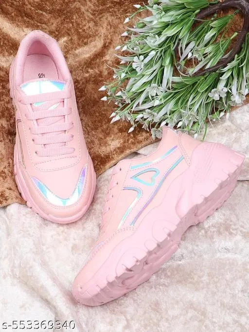Solid Synthetic Sneakers for Girls (Pink, 7.5-8 Years)
