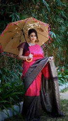 Litchi Silk Woven Design Saree for Women, Pink 