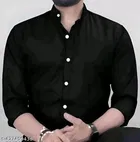 Cotton Solid Shirt for Men, Black 