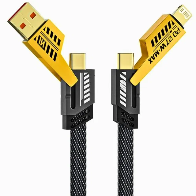 Enmora 4in1 USB Type-C Cable (Black), 65W Fast Charging, 1m Braided Multi-Device Cable, Compatible with Apple & Android