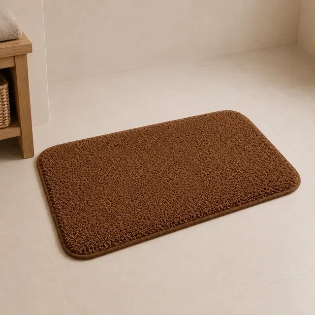 Microfiber Anti Skid Ultra Soft Bathmat and Shaggy Floor Mats [58x38CM] Brown