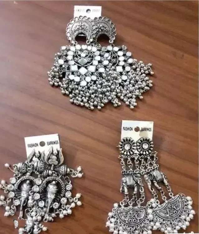 Designer Earrings for Women & Girls (Silver, Set of 3)
