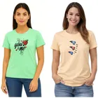 Cotton Blend T-shirt for Women, Peach & Green, Pack of 2 