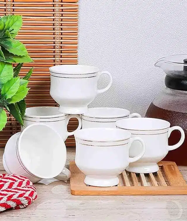 Ceramic Cup Set (White, 120 ml) (Pack of 6)