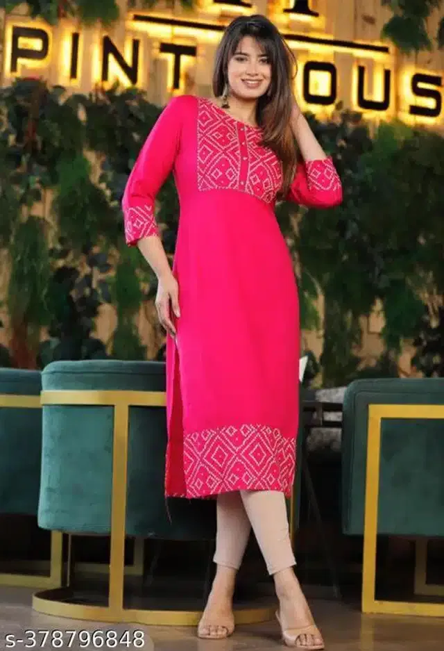 Rayon Solid Kurti for Women (Pink, XXXL)