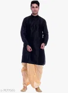 Dupion Silk Solid Kurta with Dhoti for Men 