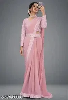 Georgette Zari Woven Saree For Women, Pink