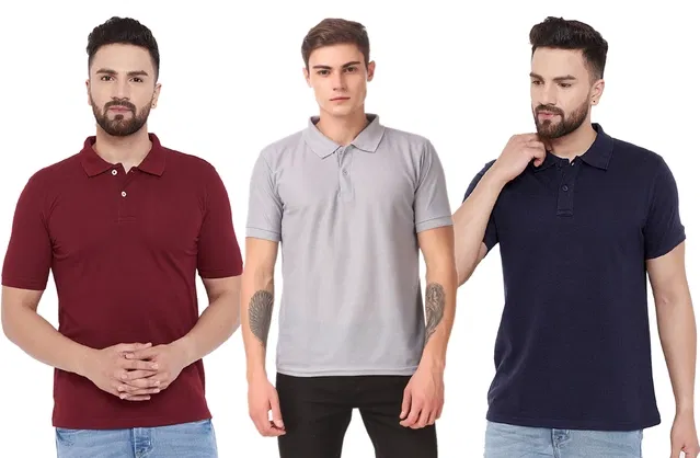Polo T-shirts for Men, Pack of 3 (Multicolor, XL)