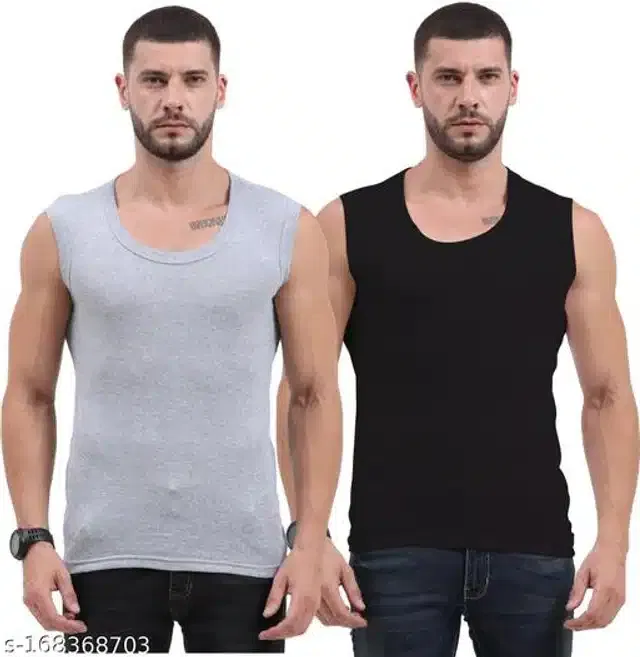 Gym Vests for Men (Grey & Black, S) (Pack of 2)