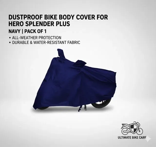Dustproof Bike Body Cover for Hero Splendor Plus (Navy, Pack of 1)
