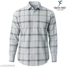 Cotton Blend Checked Shirts for Men, Grey 