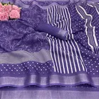 Linen Printed Saree for Women, Purple 