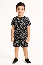 Cotton Geometric Print Clothing Set for Boys, Black 