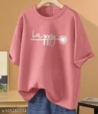 Cotton Blend Printed T-shirt for Women, Pink 