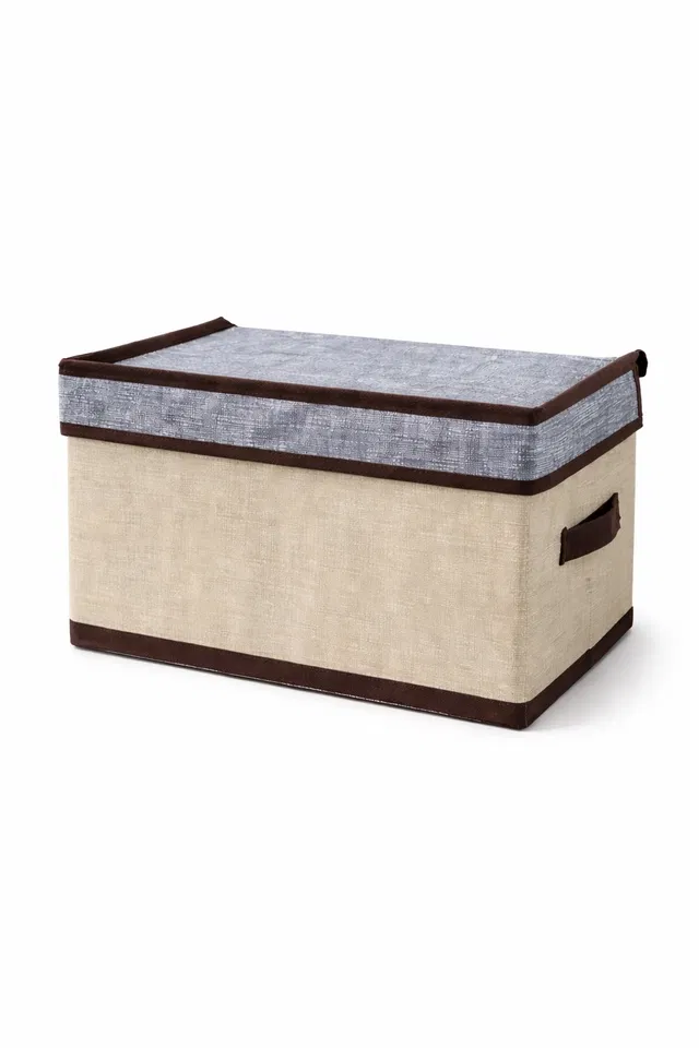 Craft Bazar Foldable Fabric Storage Box with Lid and Side Handles for Clothes, Books, Towels, Wardrobe, Shelf and Home Organization Pack of 1