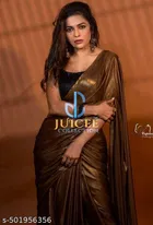 Lycra Solid Saree for Women, Brown 